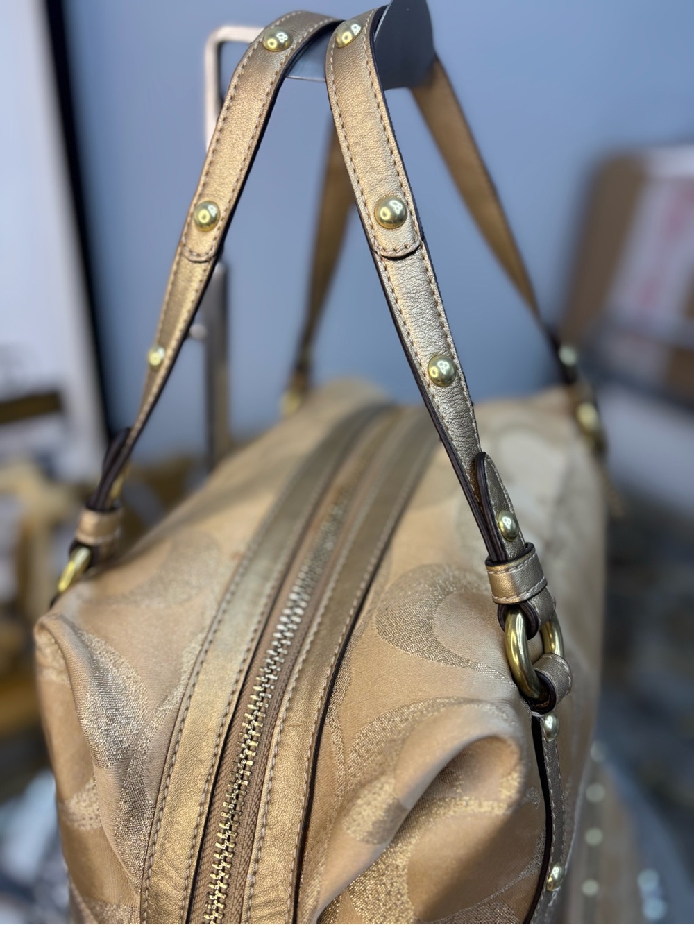 Coach 2008 Signature Stripe Studded Lurex Satchel w/matching wristlet EUC - Picture 9 of 15